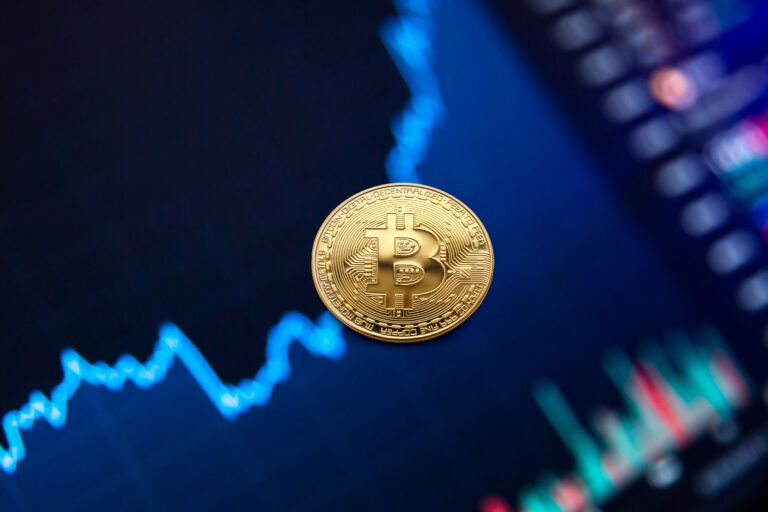 Bitcoin coin on growth chart
